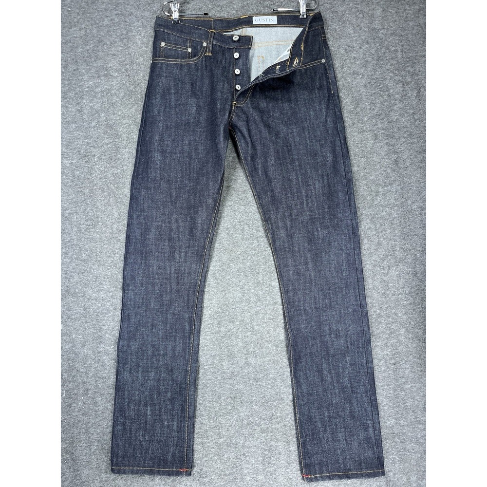 Gustin Jeans Mens 33x36 Blue Slim Fit Button Fly Indigo Raw Selvedge Denim